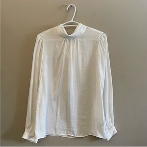 Naked Zebra White Silky High Neck Blouse & Billowy Sleeves – Size Small EUC